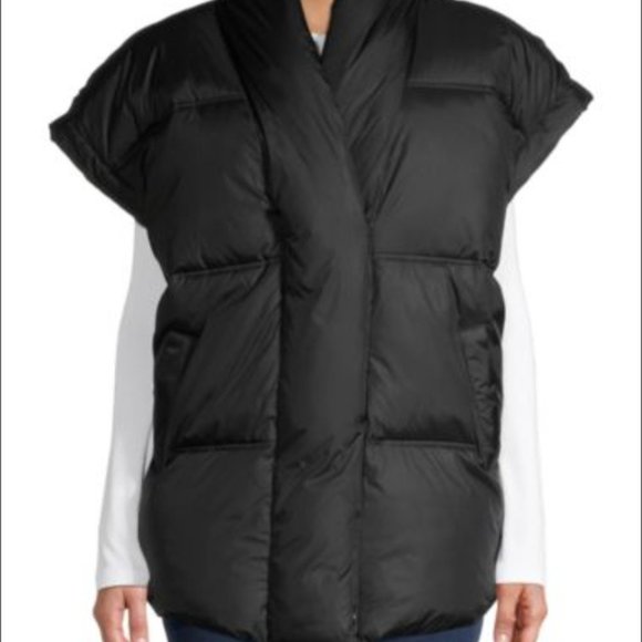 FRAME Womens Puffer Vest Jacket Sleeveless Oversized Shoulders Wide Pad Black S - Picture 2 of 13